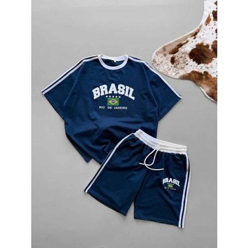 Brasil Oversize Unisex Şortlu Takım Lacivert
