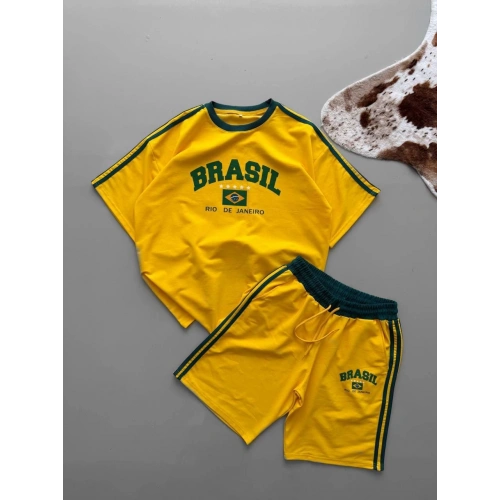 Brasil Oversize Unisex Şortlu Takım Sarı