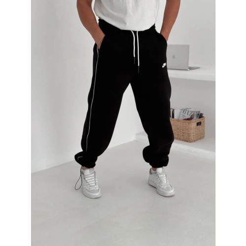 Nakışlı Şardonlu Unisex Baggy Eşofman Siyah