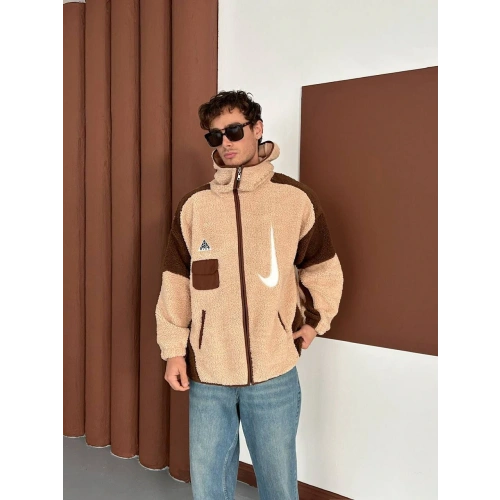 NK Kapüşonlu Unisex Peluş Ceket Bej
