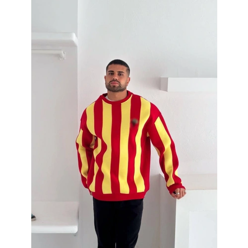 Oversize Taraftar Unisex Sweatshirt Sarı-Kırmızı