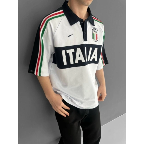 Polo Yaka İtalya Oversize Tshirt Beyaz