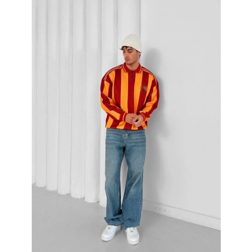 Polo Yaka Taraftar Unisex Oversize Sweatshirt Sarı-Kırmızı