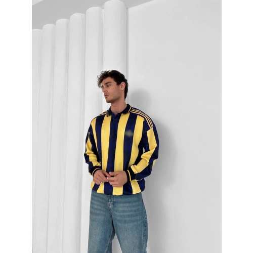 Polo Yaka Taraftar Unisex Oversize Sweatshirt Sarı-Lacivert