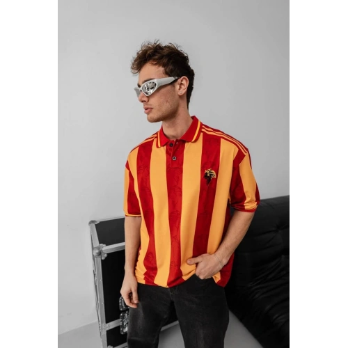 Şeritli Taraftar Unisex Polo Yaka Tshirt Sarı-Kırmızı