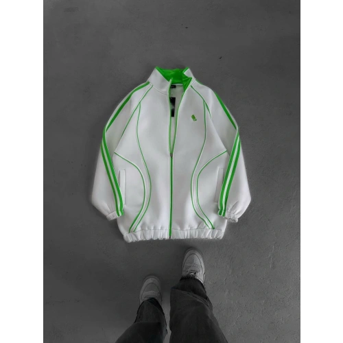 Şeritli Unisex Oversize Hırka Beyaz