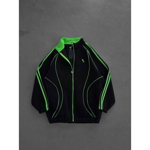 Şeritli Unisex Oversize Hırka Siyah