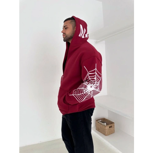 Spider Unisex Oversize Hırka Kırmızı