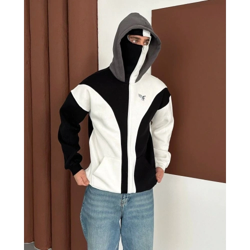 Taraftar Kar Maske Unisex Hırka Siyah-Beyaz
