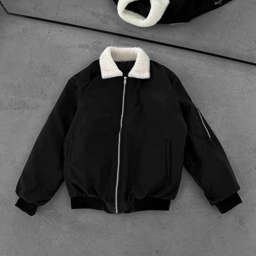 Yaka Detay Unisex Bomber Ceket Siyah