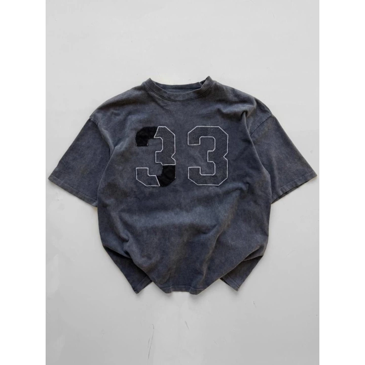 33 Baskı Oversize Unisex T-Shirt Antrasit