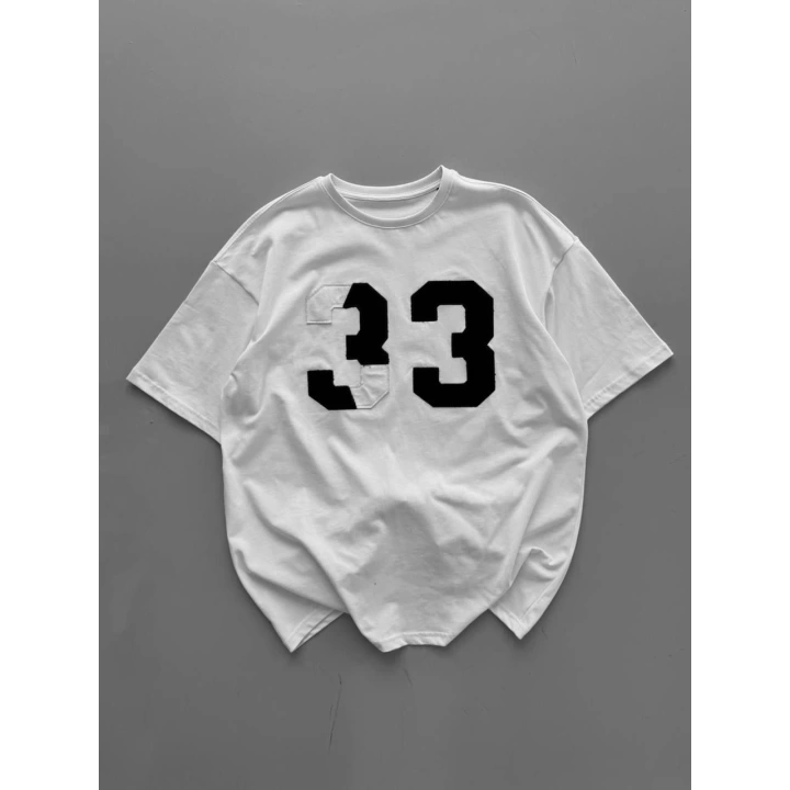 33 Baskı Oversize Unisex T-Shirt Beyaz