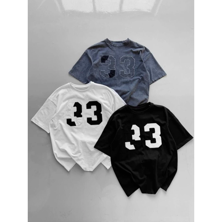 33 Baskı Oversize Unisex T-Shirt Siyah