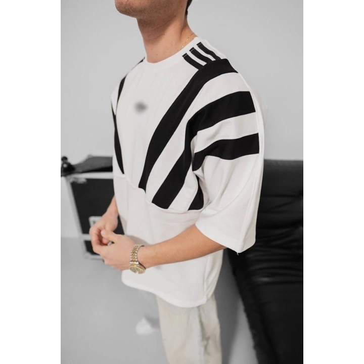 AD Logo Detay Oversize Unisex Tshirt Beyaz