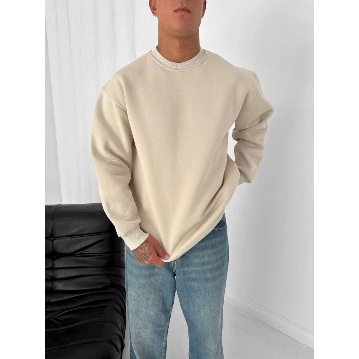 Basic Oversize Unisex Sweatshirt Bej