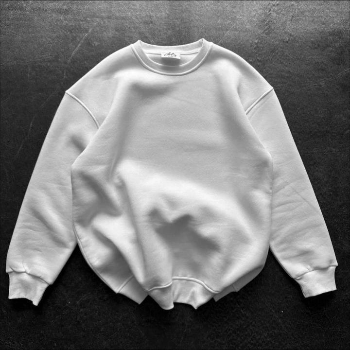 Basic Oversize Unisex Sweatshirt Beyaz