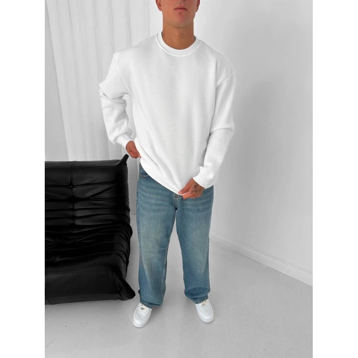 Basic Oversize Unisex Sweatshirt Beyaz