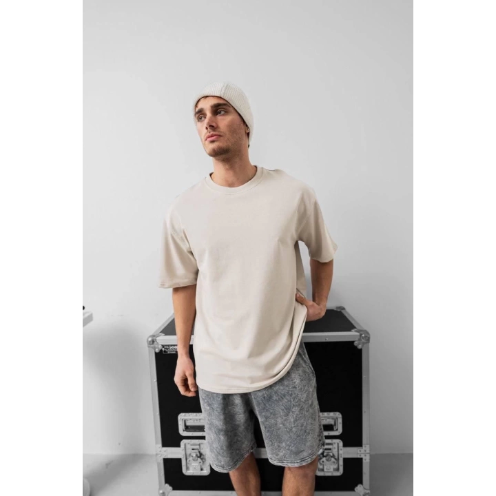 Basic Oversize Unisex Tshirt Krem
