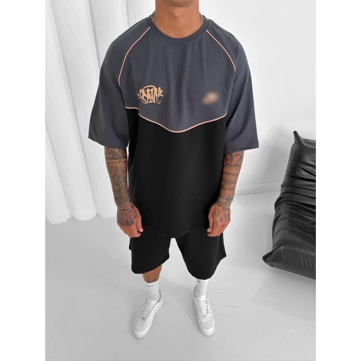 Baskılı Oversize Unisex Şortlu Takım Siyah