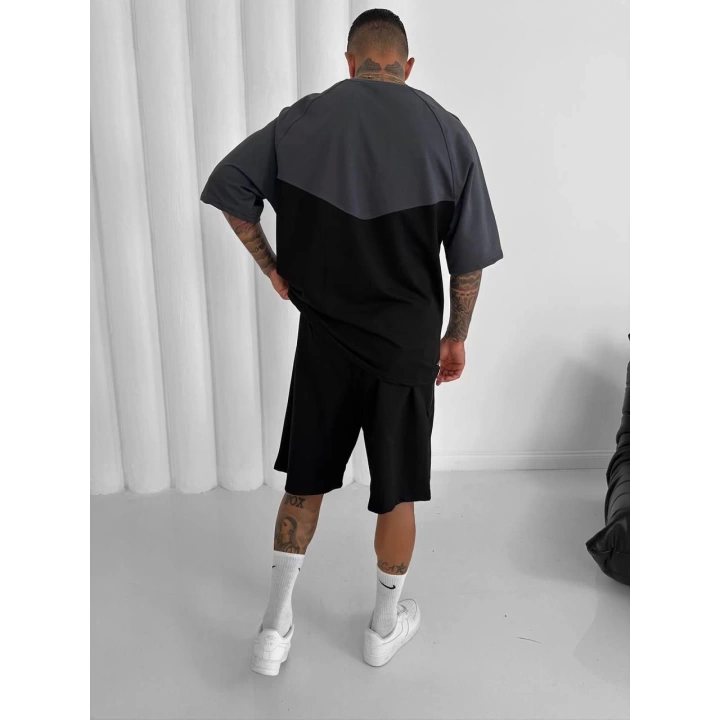 Baskılı Oversize Unisex Şortlu Takım Siyah