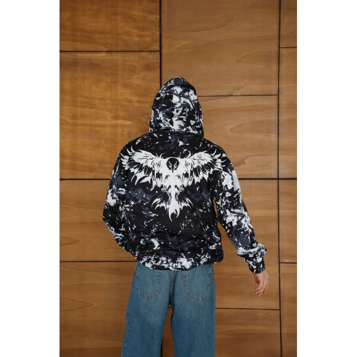 Baskılı Taraftar Maskeli Unisex Hırka Siyah