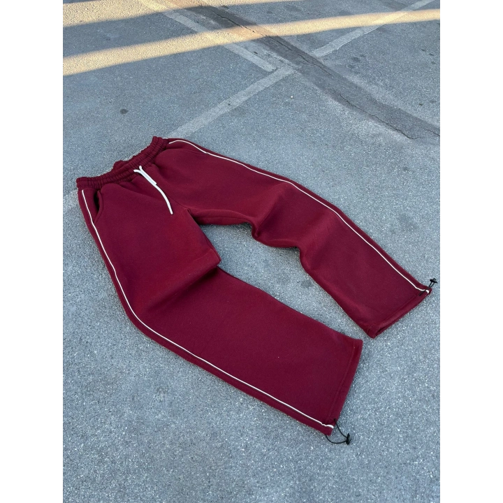 Biyeli Paça Stoper Şardonlu Eşofman Bordo