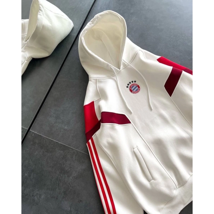 BM Kapüşonlu Şardonlu Unisex Sweatshirt Beyaz