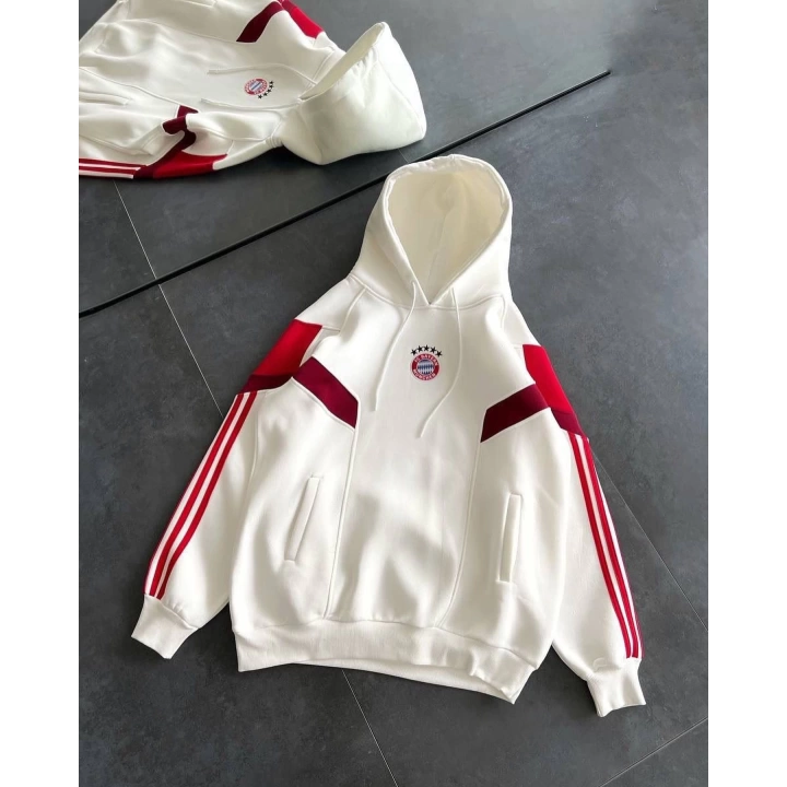 BM Kapüşonlu Şardonlu Unisex Sweatshirt Beyaz