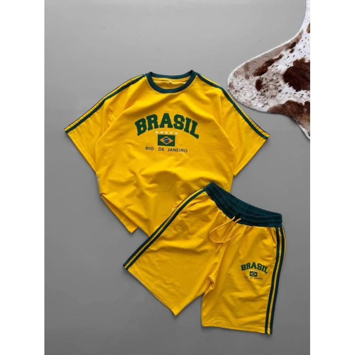 Brasil Oversize Unisex Şortlu Takım Sarı
