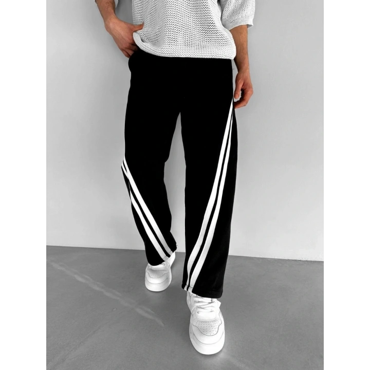 Çapraz Şerit Şardonlu Unisex Eşofman Siyah