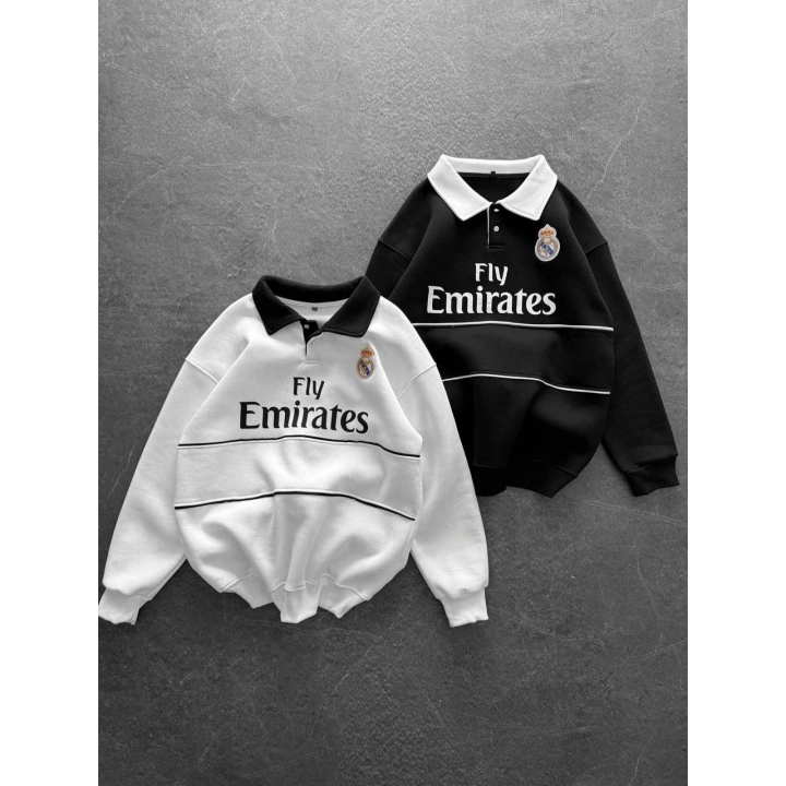 Çizgi Detay Emirates Unisex Sweatshirt Siyah