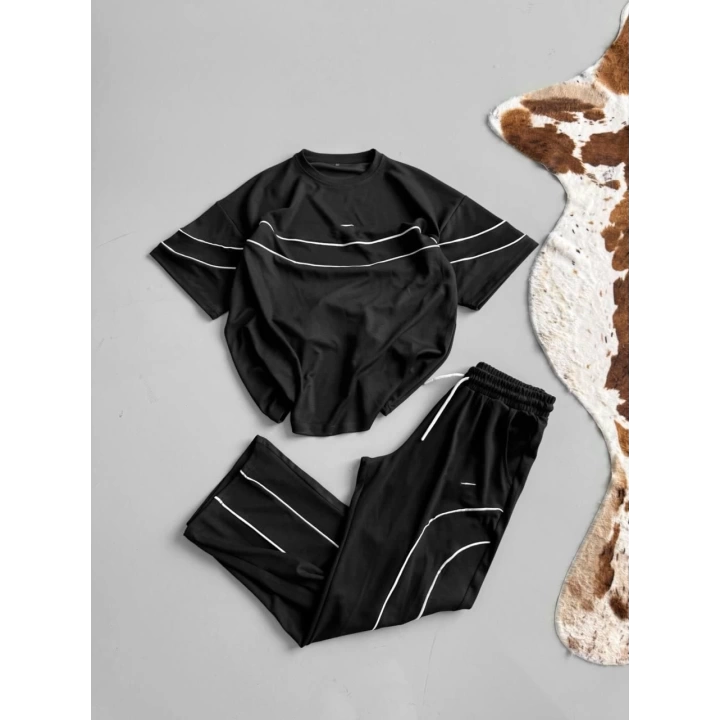 Çizgi Şerit Nk Unisex Eşofman Takımı Siyah