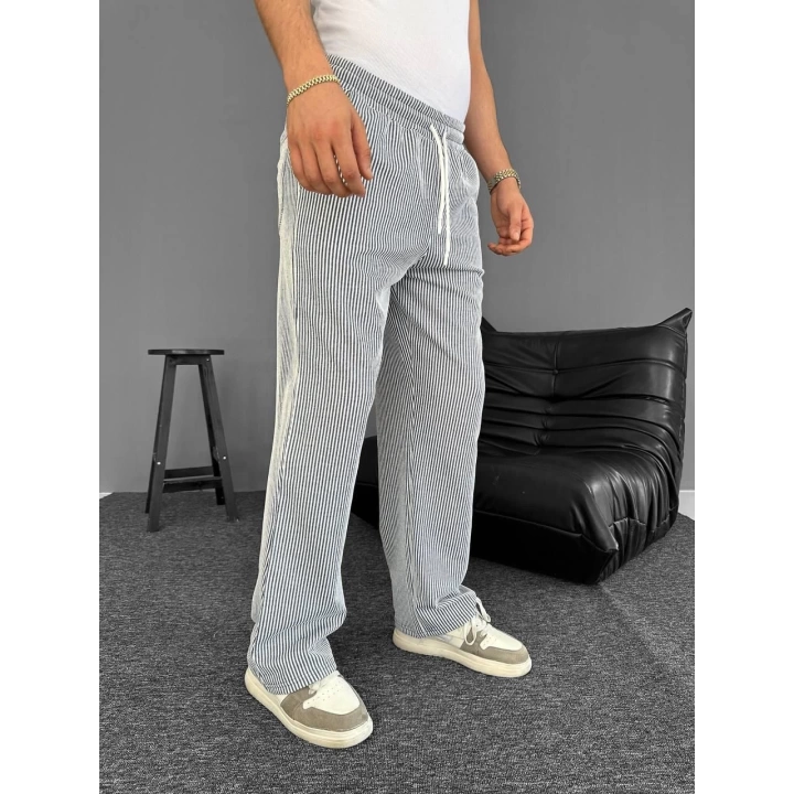 Çizgili Bel Lastik Basic Eşofman Gri