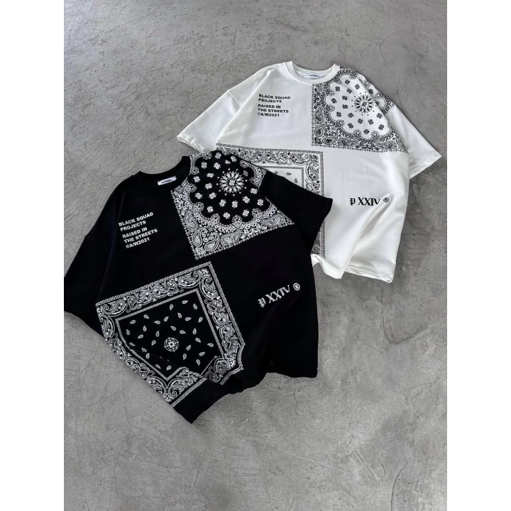 Desenli Unisex Oversize Tshirt Beyaz