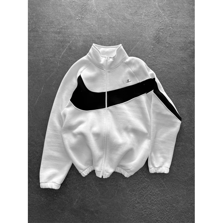 Dik Yaka Unisex Oversize Hırka Beyaz