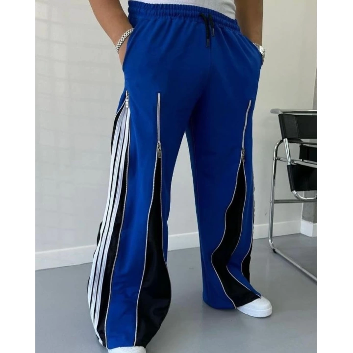 Fermuar Detay Baggy Unisex Eşofman Mavi