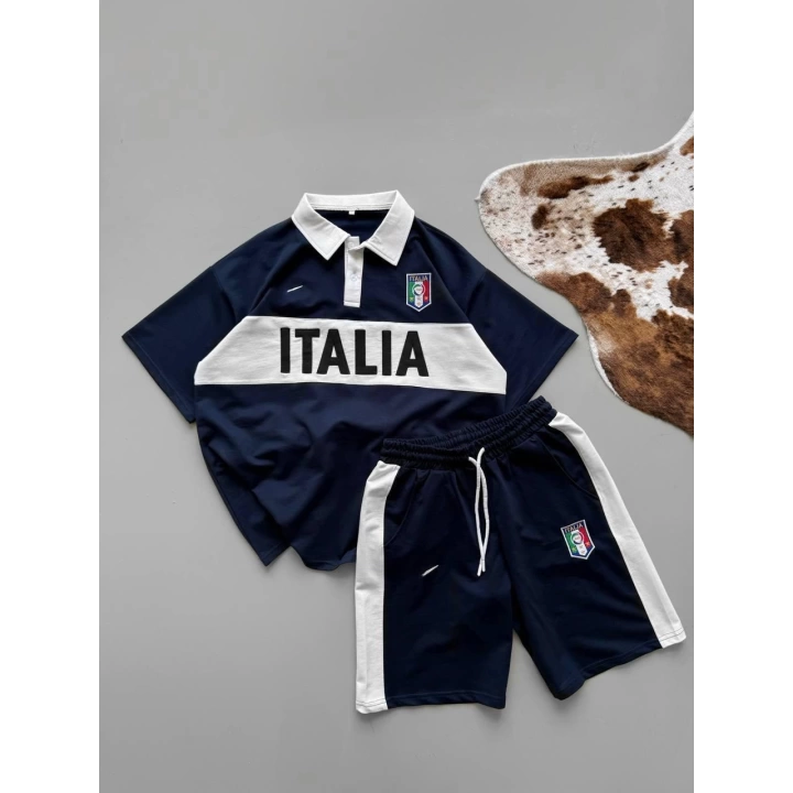 İtaly Unisex Oversize Şortlu Takım Lacivert