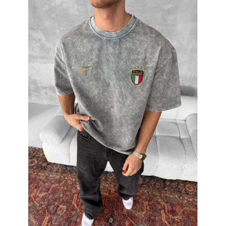 İtalya Yıkamalı Oversize Tshirt Gri