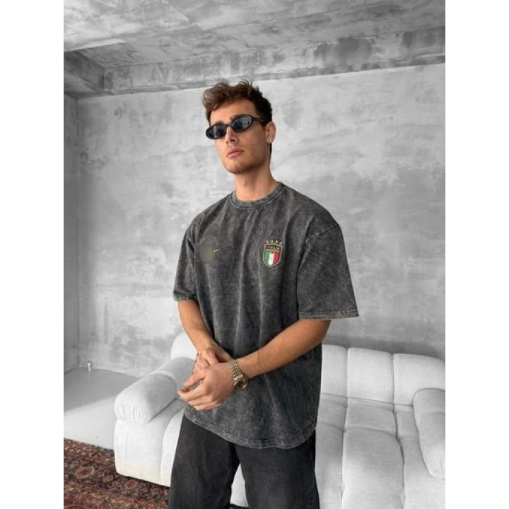 İtalya Yıkamalı Oversize Tshirt Antrasit