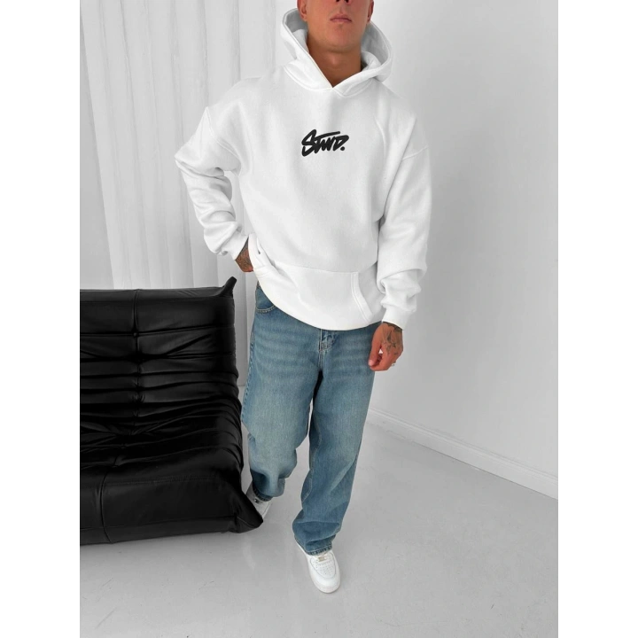Kapüşonlu SWD Unisex Sweatshirt Beyaz