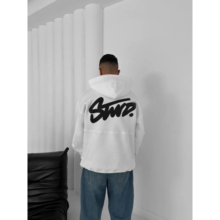 Kapüşonlu SWD Unisex Sweatshirt Beyaz