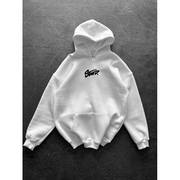 Kapüşonlu SWD Unisex Sweatshirt Beyaz