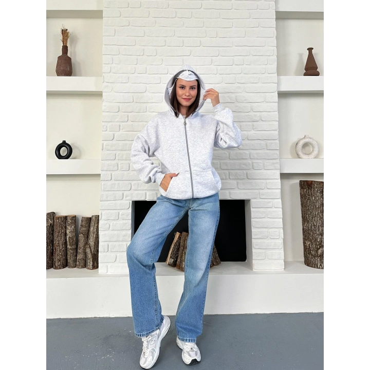 Kar Maske Unisex Oversize Hırka Gri