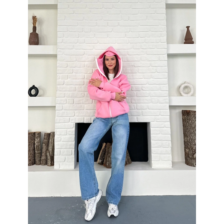 Kar Maske Unisex Oversize Hırka Pembe