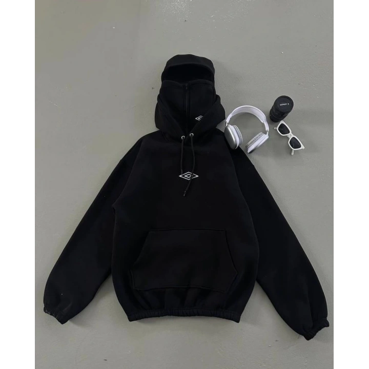 Kar Maskeli Kapüşonlu Unisex Sweatshirt Siyah