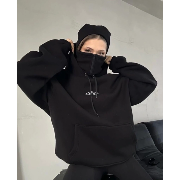 Kar Maskeli Kapüşonlu Unisex Sweatshirt Siyah