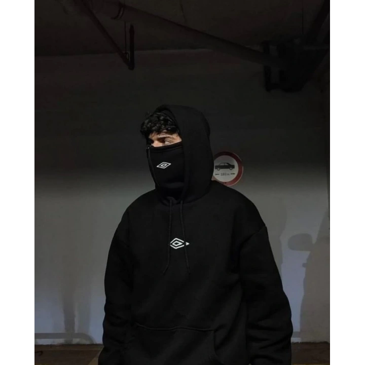 Kar Maskeli Kapüşonlu Unisex Sweatshirt Siyah