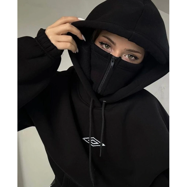 Kar Maskeli Kapüşonlu Unisex Sweatshirt Siyah