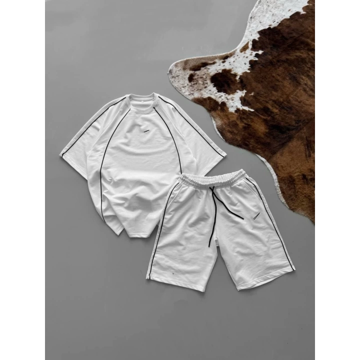 Logo Detay Oversize Unisex Takım Beyaz