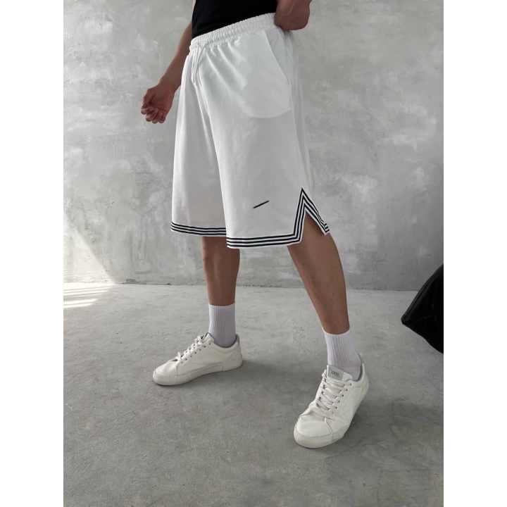 Logolu Basic Unisex Şort Beyaz